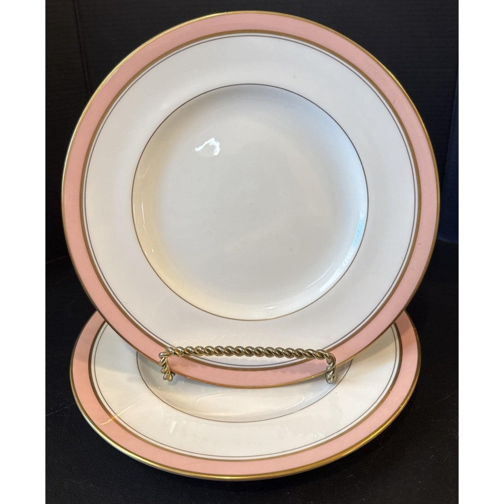 Royal Worcester Howard Pink Gold Trim Salad Plate Plates 8 Inch Set Of 2 England